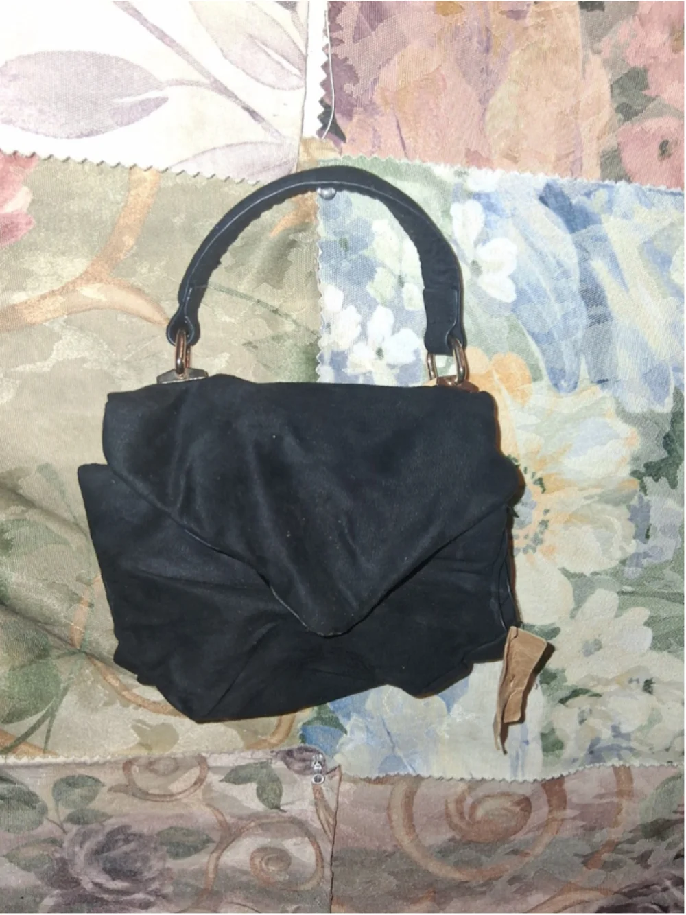 Sam Forever Black Ruffle Top Handle Bag Classic Medium Women's